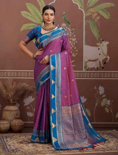 Purple handloom zari tussar silk festive saree