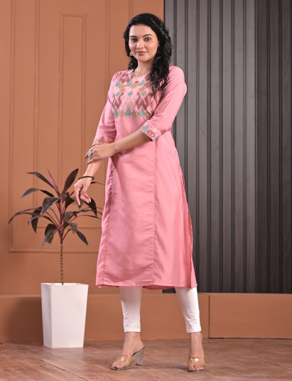 Pink thread and aabla yoke silk kurti