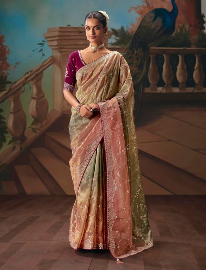 Multicolor fancy tissue silk shaded saree