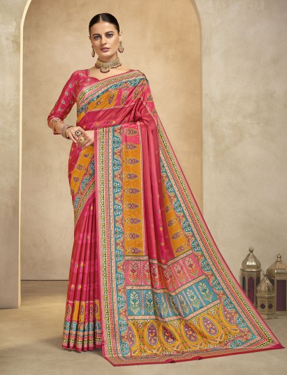 Pink crepe silk digital printed saree