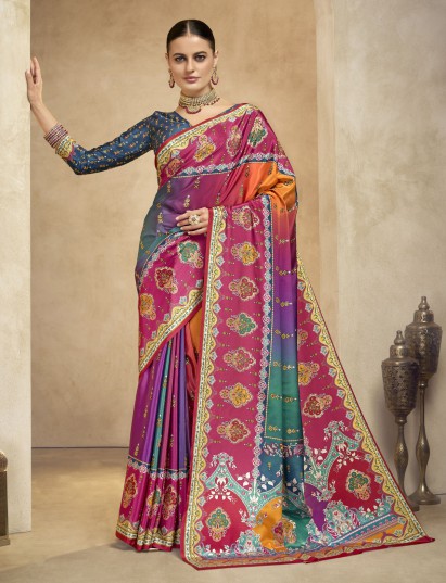 Multicolor shaded digital printed saree in crepe