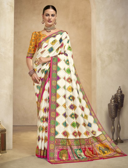 Multicolor crepe silk saree with digital print
