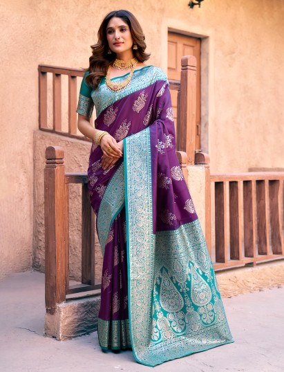 Purple silk saree with graceful zari woven