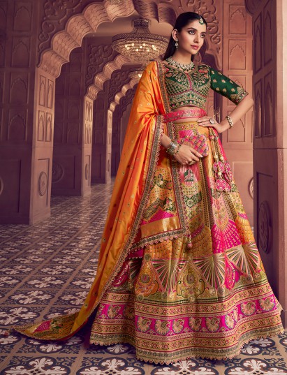 Multicolor bridal banarasi silk lehenga choli with traditional weave