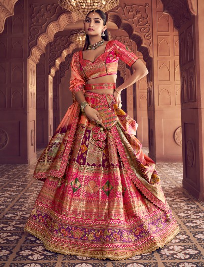 Pink banarasi silk lehenga choli with wedding elegance