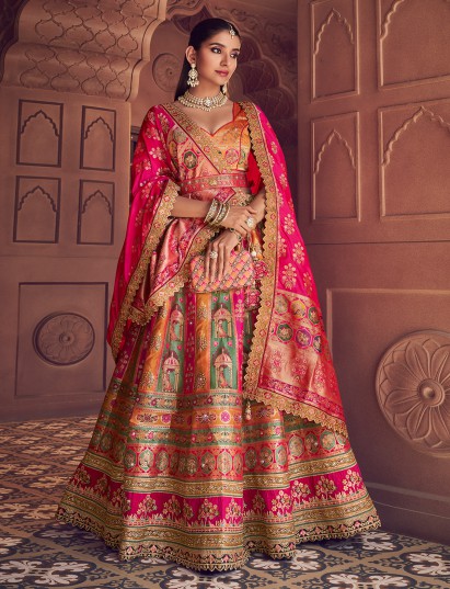 Multicolor banarasi silk lehenga choli with zari shine