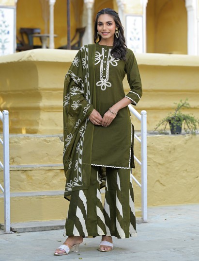 Green palazzo kurti set in cotton