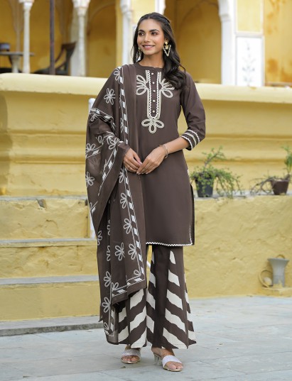 Dark grey cotton palazzo kurti set