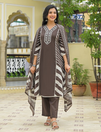 Dark grey cotton festive wear kurti set