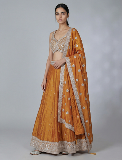 Mustard yellow silk festive lehenga choli with dupatta