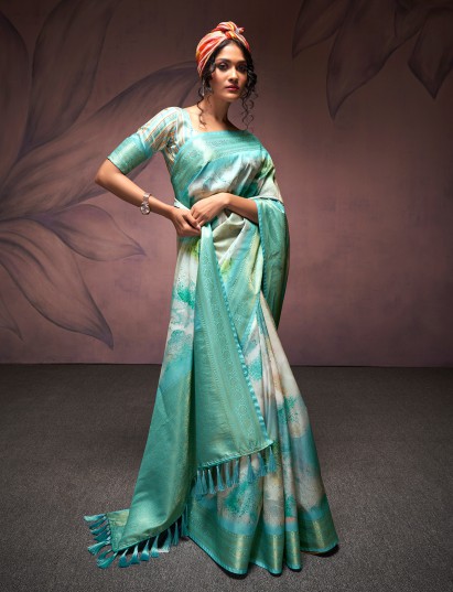 Serene pastel blue handcrafted zari blouse