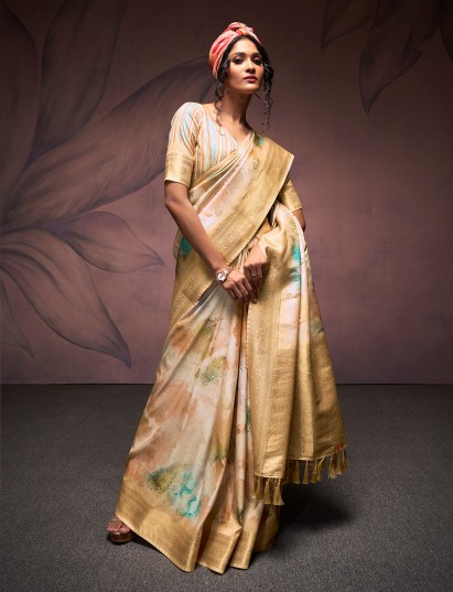 Classic beige zari painted silk blouse