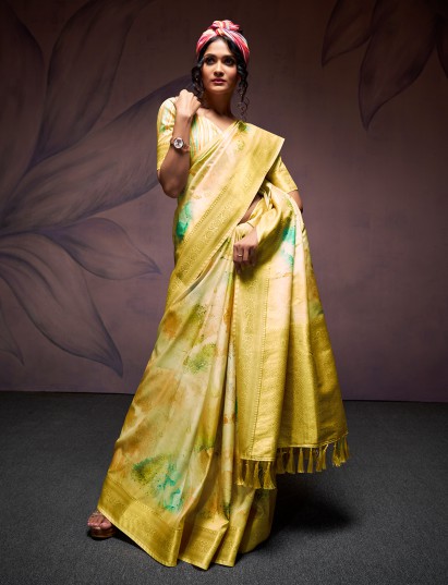 Sophisticated olive zari crafted silk with unstitched blouse