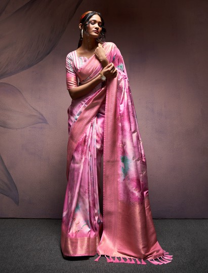 Soft rose pink zari art unstitched blouse