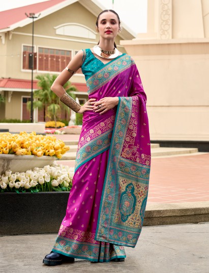 Regal purple banarasi silk zari saree
