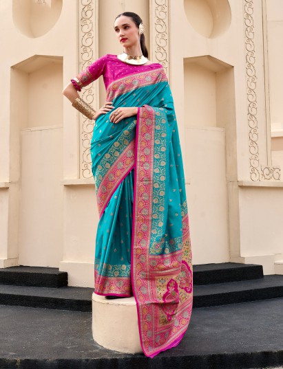 Classic blue banarasi silk zari saree