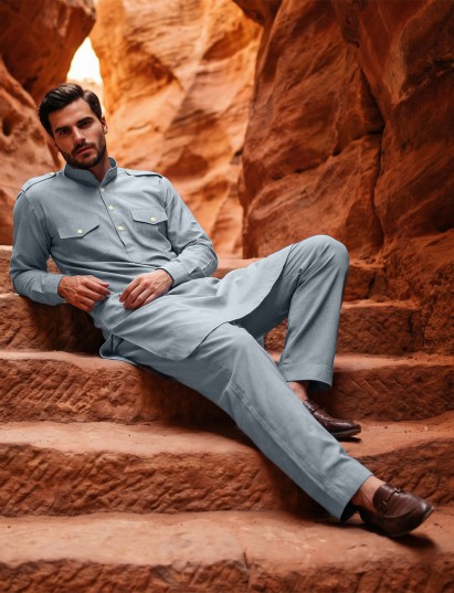 Sky blue modern mandarin collar pathani