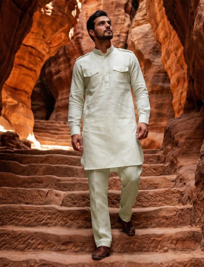 Pista green festive mandarin pathani suit