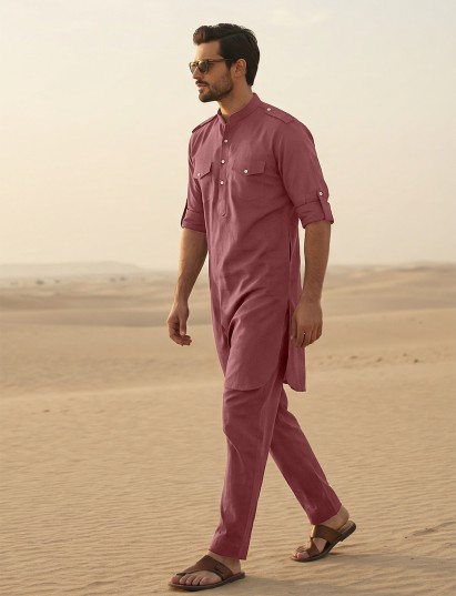 Wine luxurious mandarin collar pathani