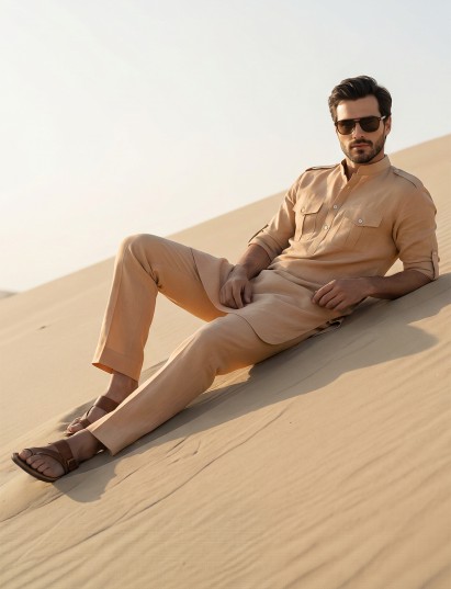 Rust orange contemporary mandarin pathani suit