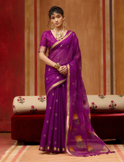 Navy blue handloom zari organza saree