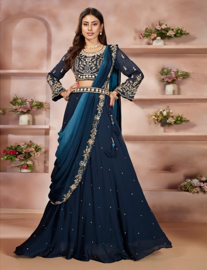 Navy georgette zardosi designer lehenga choli