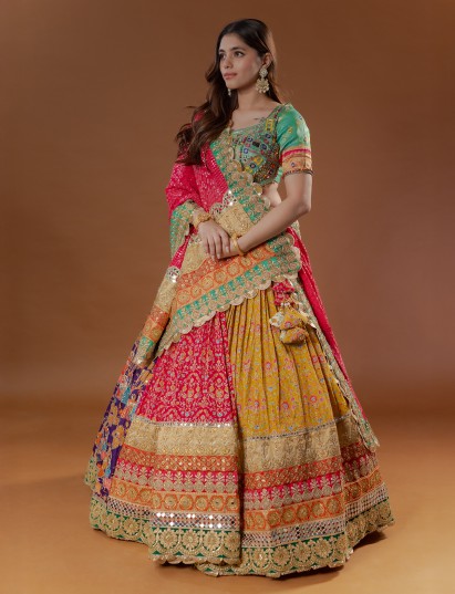 Multi colour silk festive chaniya choli