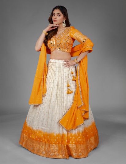 White orange shaded festive silk chaniya choli
