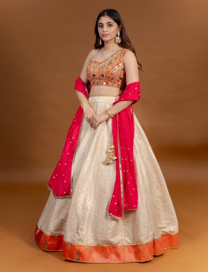 Off white regal zardosi silk chaniya choli