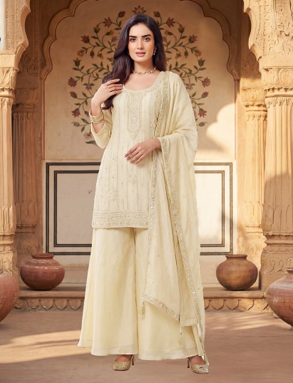 Cream silk pakistani style palazzo salwar suit
