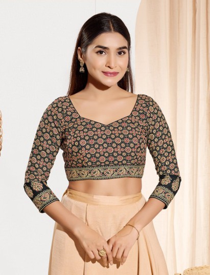 Black cotton sweetheart neck blouse