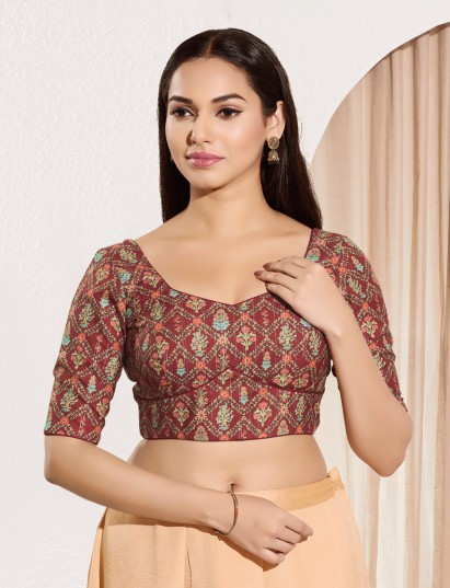 Maroon viscose rayon sweetheart neck blouse