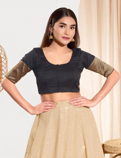 Black zari tafeta silk front open blouse