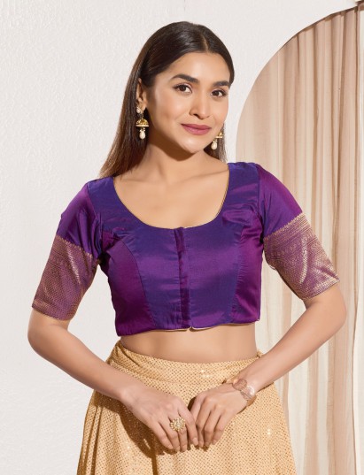 Purple zari tafeta silk ready made blouse