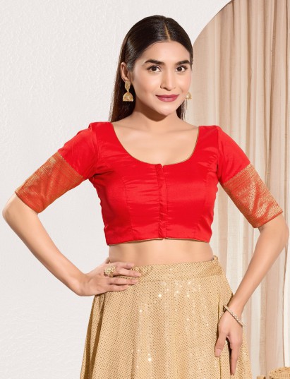 Red zari tafeta silk ready made blouse