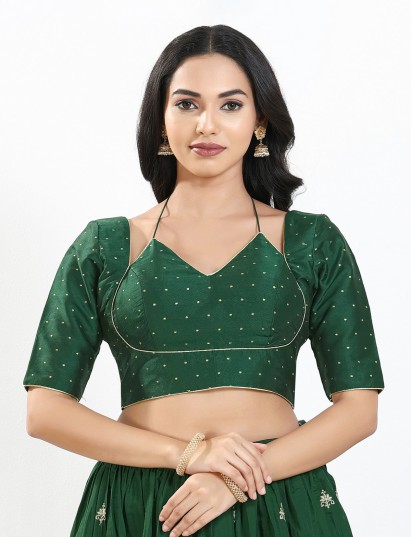 Bottle green zari brocade sweetheart blouse