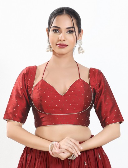 Maroon zari brocade sweetheart neck blouse