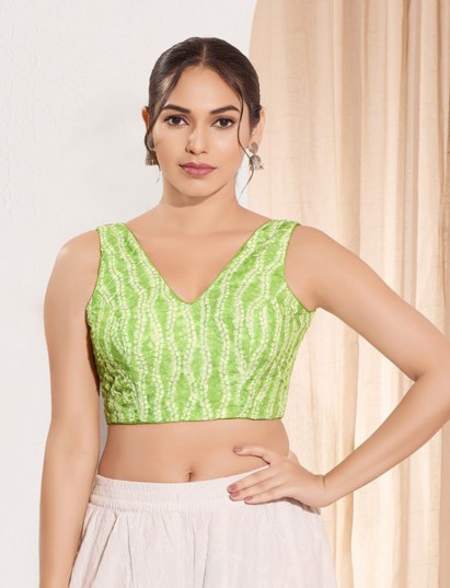 Pista green printed rayon sleeveless blouse