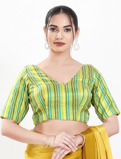 Parrot green multi stripe brocade blouse
