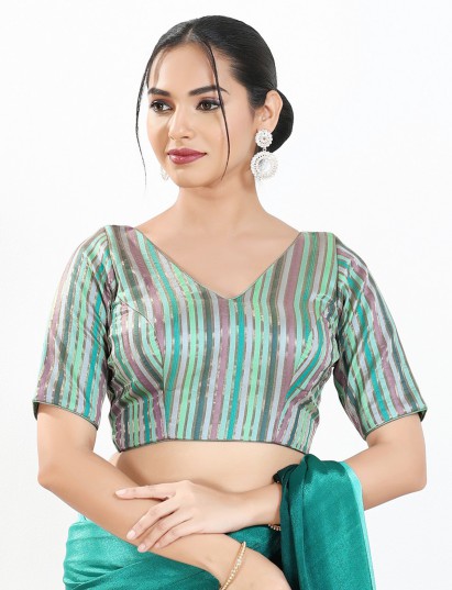 Pista multi stripe brocade V neck blouse