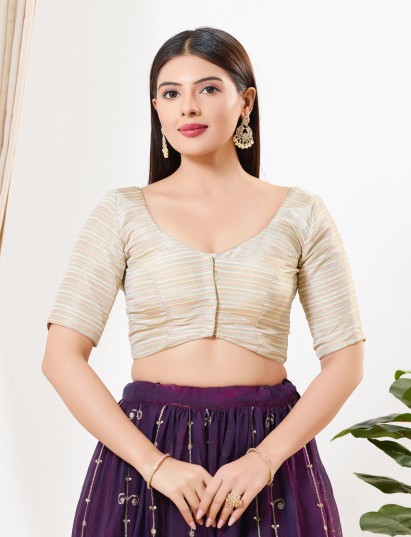 Light gold stripe tissue front open blouse