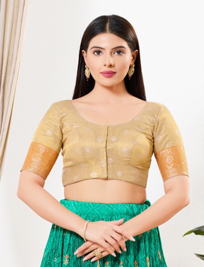 Gold zari tissue round neck blouse