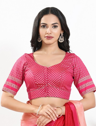 South pink zari brocade front open blouse