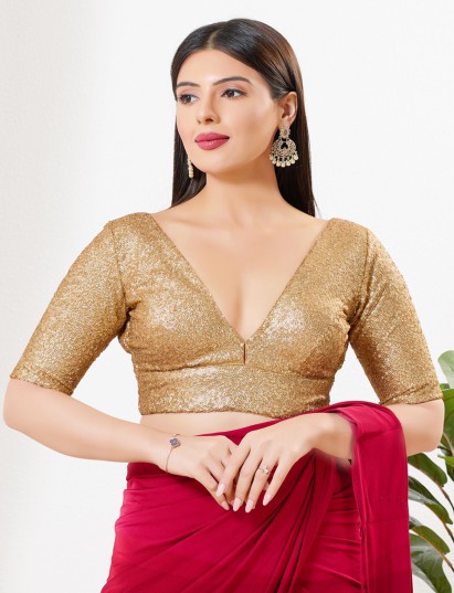 Gold sequin silk ready made blouse