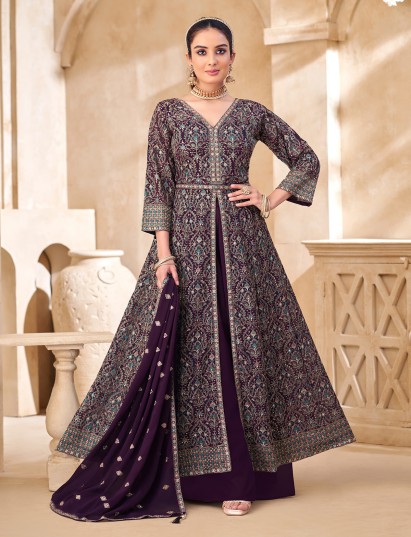 Purple silk designer palazzo salwar suit with dupatta