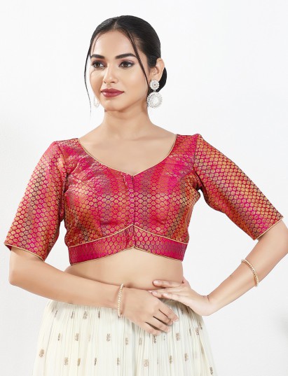 Pink zari brocade sweetheart neck blouse