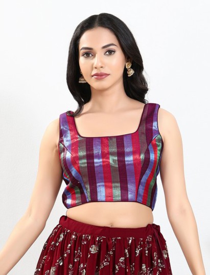 Wine multi zari brocade square neck blouse