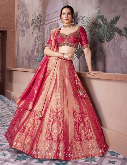 Red banarasi silk lehenga choli for grand weddings