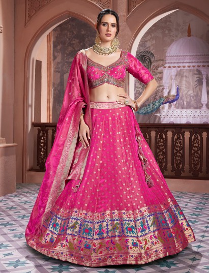 Rani pink banarasi silk wedding wear lehenga choli