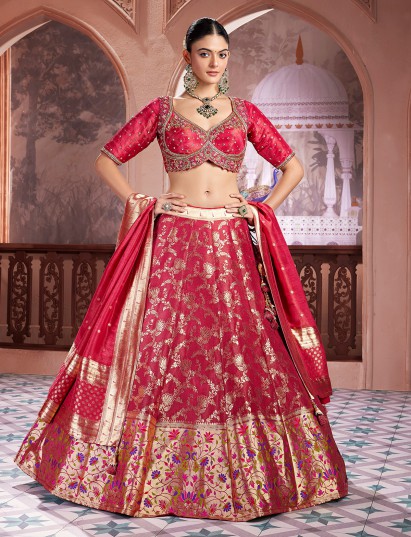 Maroon banarasi silk mirror work lehenga choli